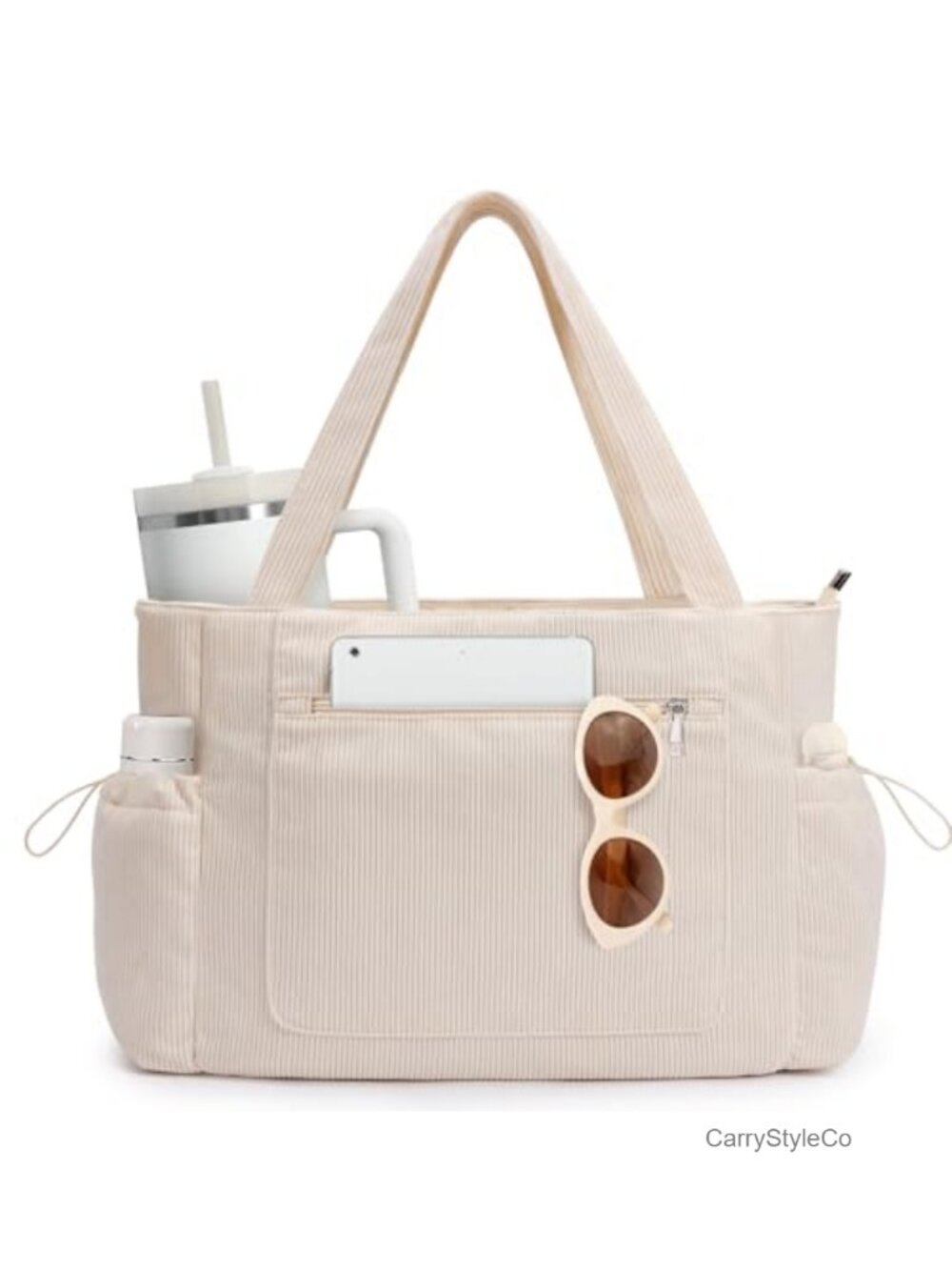 Corduroy Tote Bag with 15.6" Laptop Sleeve Work Travel Shoulder Bag
